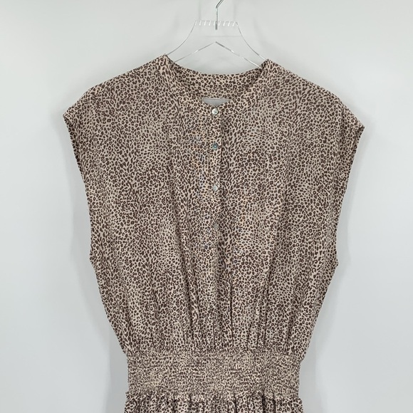 Rails Angelina mini dress linen sand cheetah tan cream smocked layer new Large L - Picture 3 of 7